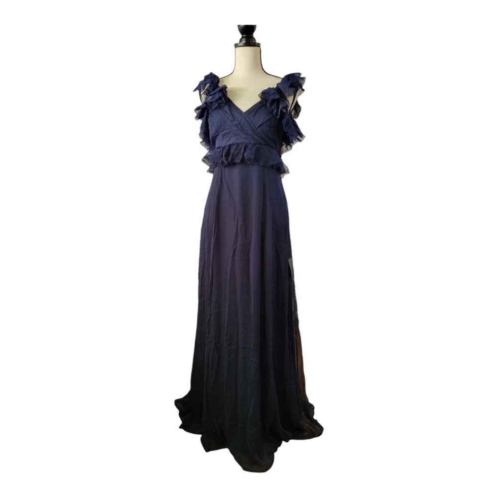 Lulus dark blue maxi gown with ruffles Size Xs New